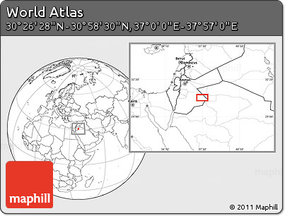 Blank Location Map of the Area around 30° 42' 29" N, 37° 28' 30" E