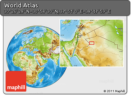 Physical Location Map of the Area around 30° 42' 29" N, 38° 19' 30" E