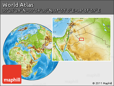 Physical Location Map of the Area around 30° 42' 29" N, 38° 19' 30" E