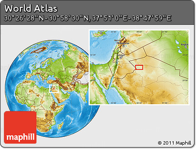 Physical Location Map of the Area around 30° 42' 29" N, 38° 19' 30" E
