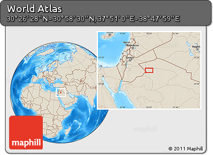 Shaded Relief Location Map of the Area around 30° 42' 29" N, 38° 19' 30" E