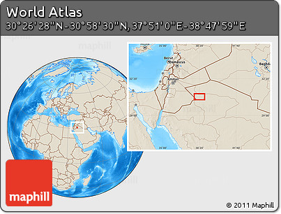 Shaded Relief Location Map of the Area around 30° 42' 29" N, 38° 19' 30" E