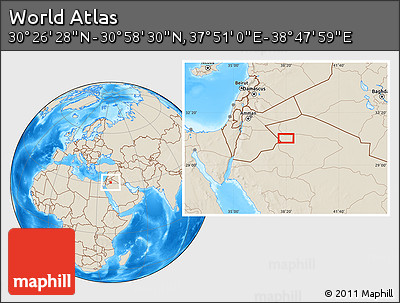 Shaded Relief Location Map of the Area around 30° 42' 29" N, 38° 19' 30" E
