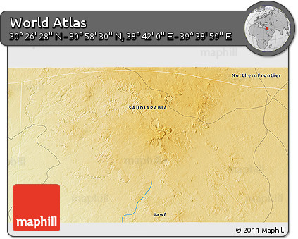 Physical 3D Map of the Area around 30° 42' 29" N, 39° 10' 29" E