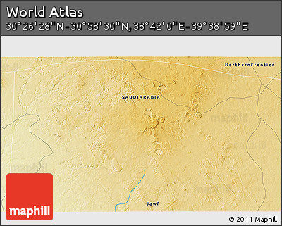 Physical 3D Map of the Area around 30° 42' 29" N, 39° 10' 29" E