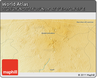 Physical 3D Map of the Area around 30° 42' 29" N, 39° 10' 29" E