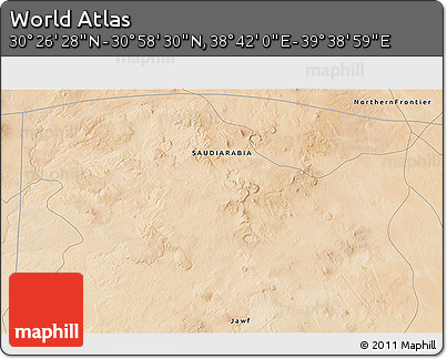 Satellite 3D Map of the Area around 30° 42' 29" N, 39° 10' 29" E