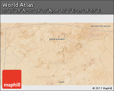 Satellite 3D Map of the Area around 30° 42' 29" N, 39° 10' 29" E