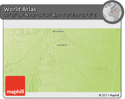 Physical 3D Map of the Area around 30° 42' 29" N, 3° 28' 30" E