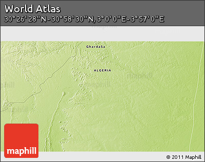 Physical 3D Map of the Area around 30° 42' 29" N, 3° 28' 30" E