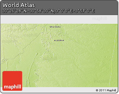 Physical 3D Map of the Area around 30° 42' 29" N, 3° 28' 30" E