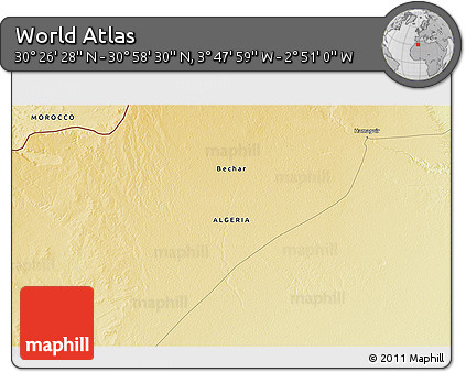 Physical 3D Map of the Area around 30° 42' 29" N, 3° 19' 30" W