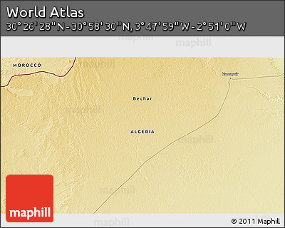 Physical 3D Map of the Area around 30° 42' 29" N, 3° 19' 30" W