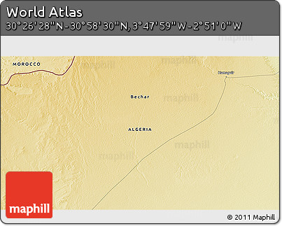 Physical 3D Map of the Area around 30° 42' 29" N, 3° 19' 30" W