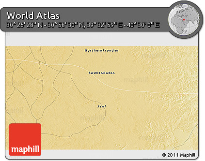 Physical 3D Map of the Area around 30° 42' 29" N, 40° 1' 29" E