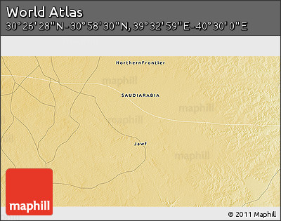 Physical 3D Map of the Area around 30° 42' 29" N, 40° 1' 29" E