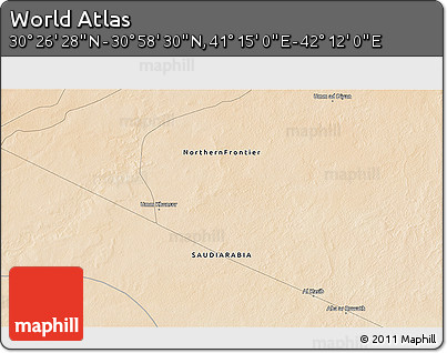 Satellite 3D Map of the Area around 30° 42' 29" N, 41° 43' 30" E
