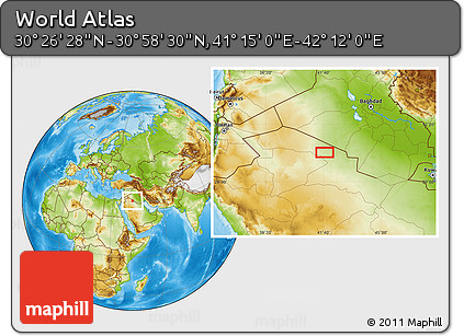 Physical Location Map of the Area around 30° 42' 29" N, 41° 43' 30" E