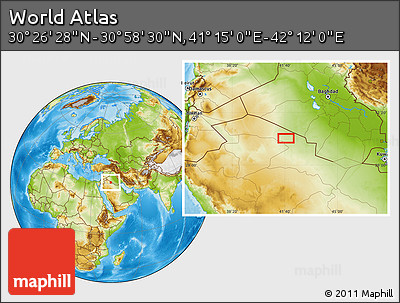 Physical Location Map of the Area around 30° 42' 29" N, 41° 43' 30" E