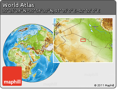 Physical Location Map of the Area around 30° 42' 29" N, 41° 43' 30" E
