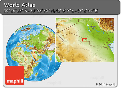 Physical Location Map of the Area around 30° 42' 29" N, 42° 34' 30" E