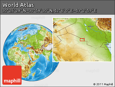 Physical Location Map of the Area around 30° 42' 29" N, 42° 34' 30" E