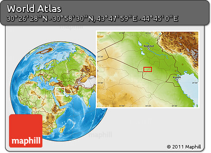 Physical Location Map of the Area around 30° 42' 29" N, 44° 16' 29" E