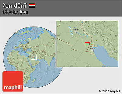 Savanna Style Location Map of Ḩamdānī, hill shading