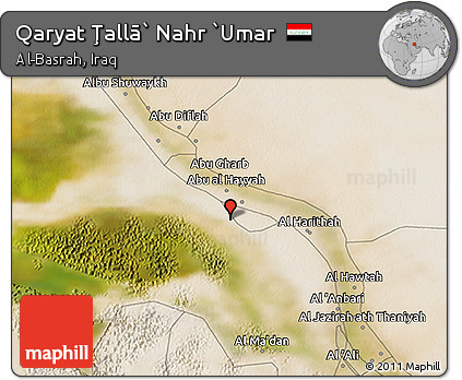 Satellite 3D Map of Qaryat Ţallā` Nahr `Umar