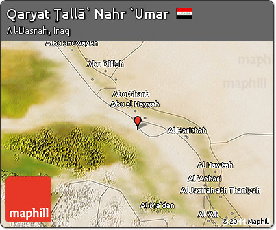 Satellite 3D Map of Qaryat Ţallā` Nahr `Umar