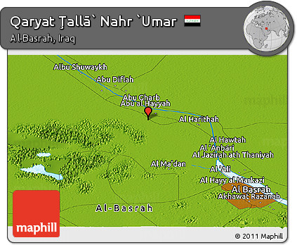 Physical Panoramic Map of Qaryat Ţallā` Nahr `Umar