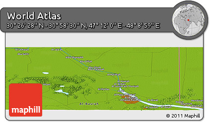 Physical Panoramic Map of the Area around 30° 42' 29" N, 47° 40' 29" E