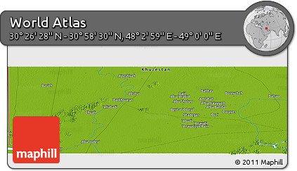 Physical Panoramic Map of the Area around 30° 42' 29" N, 48° 31' 29" E
