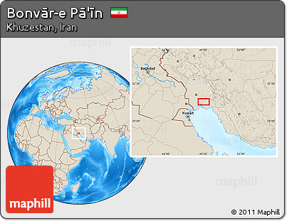 Shaded Relief Location Map of Bonvār-e Pā'īn