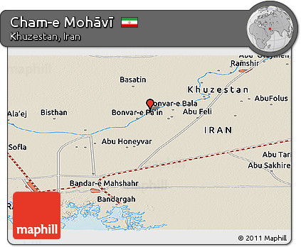 Shaded Relief Panoramic Map of Cham-e Mohāvī