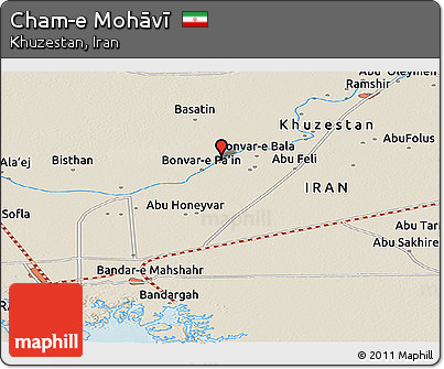 Shaded Relief Panoramic Map of Cham-e Mohāvī