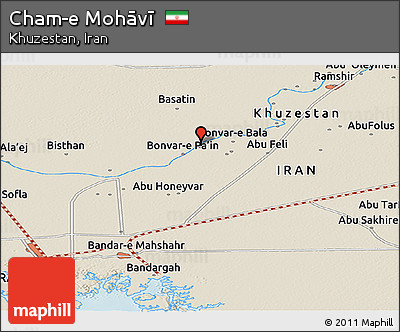 Shaded Relief Panoramic Map of Cham-e Mohāvī