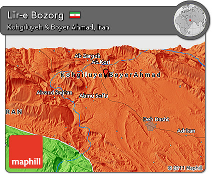Political 3D Map of Līr-e Bozorg