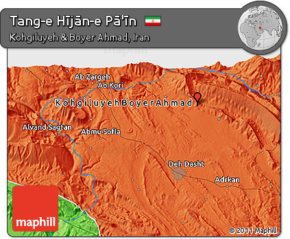 Political 3D Map of Tang-e Hījān-e Pā'īn