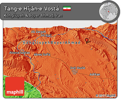 Political 3D Map of Tang-e Hījān-e Vostá