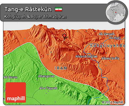 Political 3D Map of Tang-e Rāstekūn