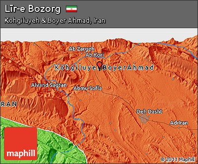 Political 3D Map of Līr-e Bozorg