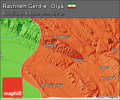 Political 3D Map of Rashneh Gerd-e `Olyā