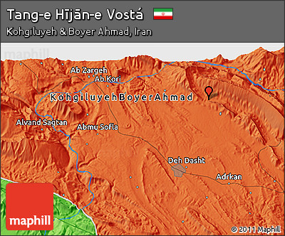 Political 3D Map of Tang-e Hījān-e Vostá