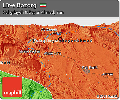 Political 3D Map of Līr-e Bozorg