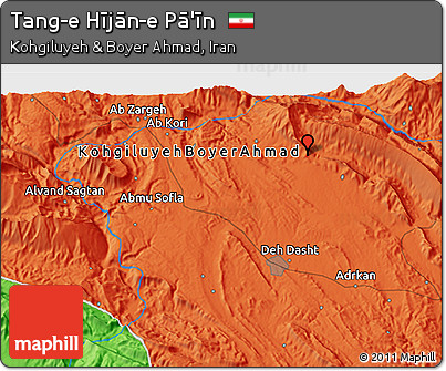 Political 3D Map of Tang-e Hījān-e Pā'īn