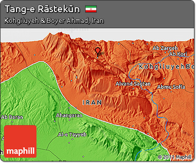 Political 3D Map of Tang-e Rāstekūn