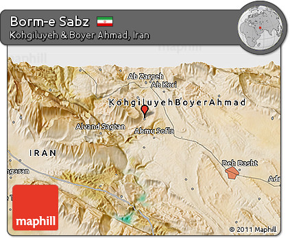 Satellite 3D Map of Borm-e Sabz