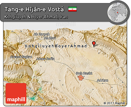 Satellite 3D Map of Tang-e Hījān-e Vostá