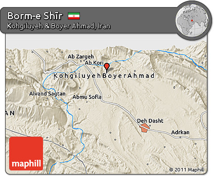 Shaded Relief 3D Map of Borm-e Shīr